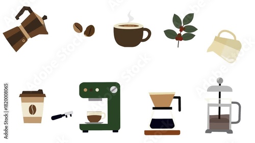 2D Animated Coffee Brewing Tools for Café Branding