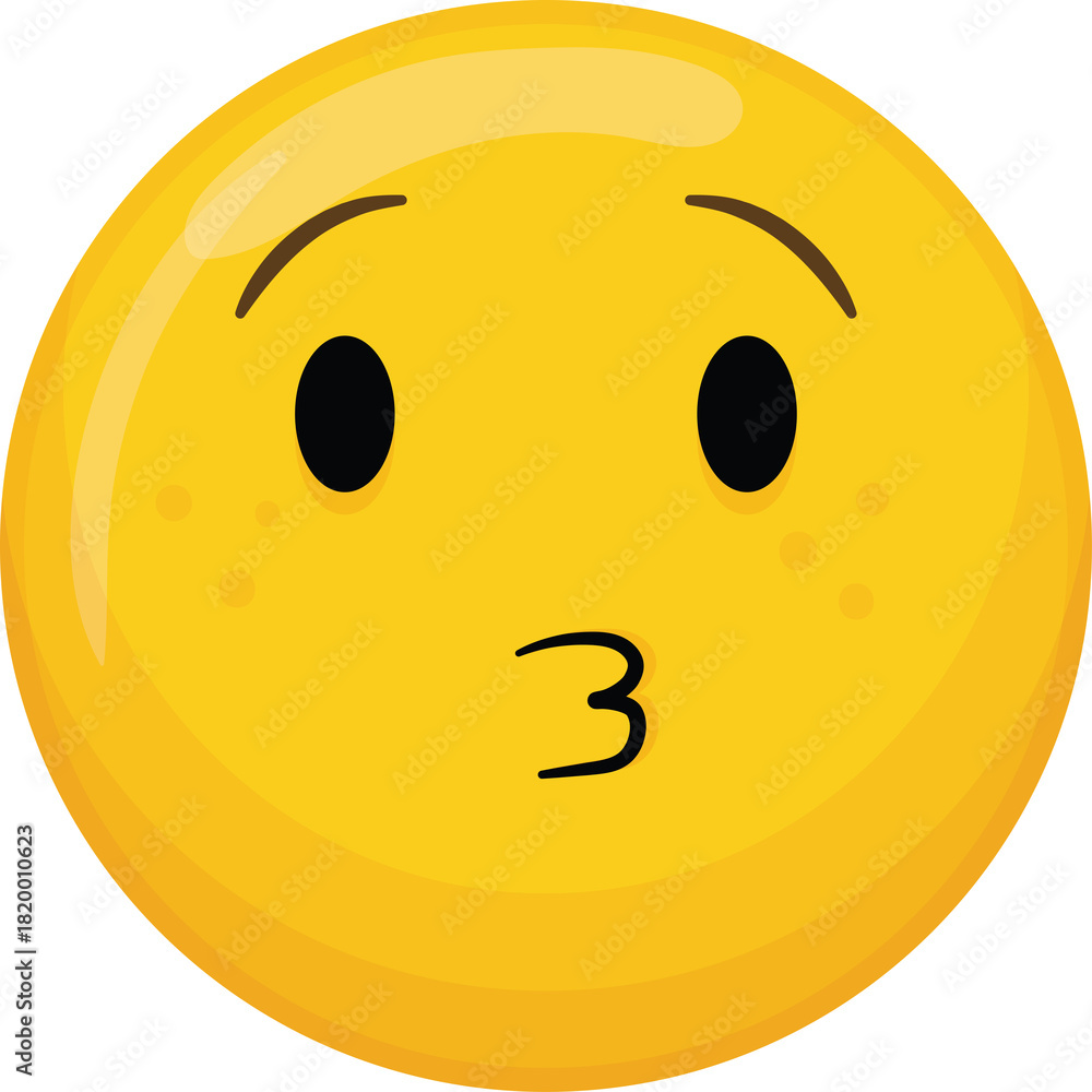 Fototapeta premium Yellow Emoji Face with Pursed Lips and Freckles Expressing a Kiss Gesture Against a Transparent Background Simple Icon for Digital Communication and Emoticons