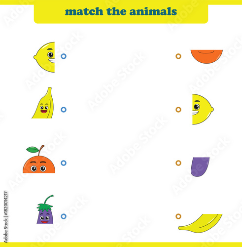 Match halves of cute cartoon fruits. Logical game for kids