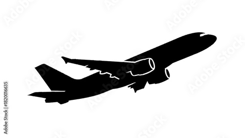 Vector illustration of silhouette of a large passenger airplane taking off or climbing isolated on transparent background