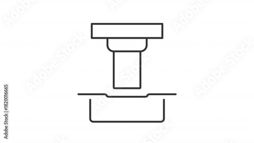 Animated metal stamping line icon. Press machine operating with steel sheet animation. Heavy industry manufacturing processes. Outline element on white background. HD video with alpha channel