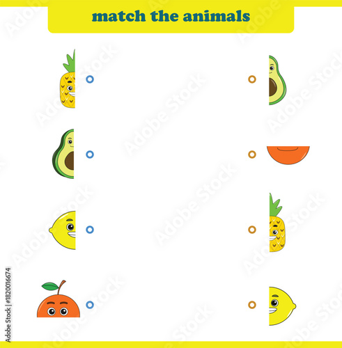 Match halves of cute cartoon fruits. Logical game for kids
