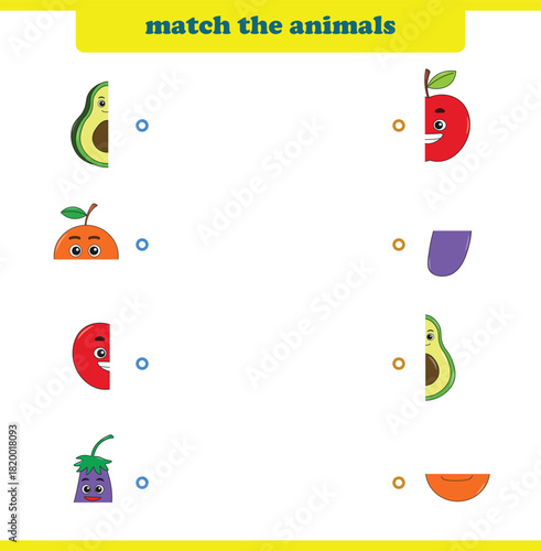 Match halves of cute cartoon fruits. Logical game for kids