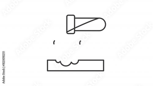 Animated metal corrosion line icon. Dripping liquid onto iron animation. Deterioration due to chemical and electrochemical reaction. Outline element on white background. HD video with alpha channel