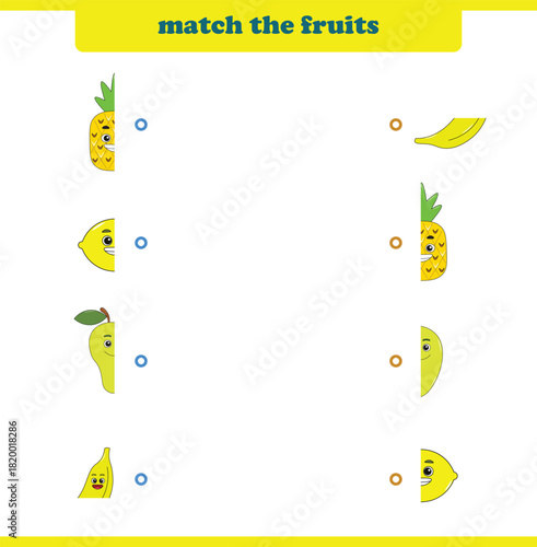 Match halves of cute cartoon fruits. Logical game for kids