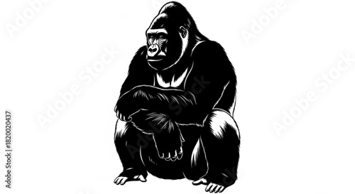 Illustration of a gorilla sitting with arms crossed and a thoughtful expression on its face design