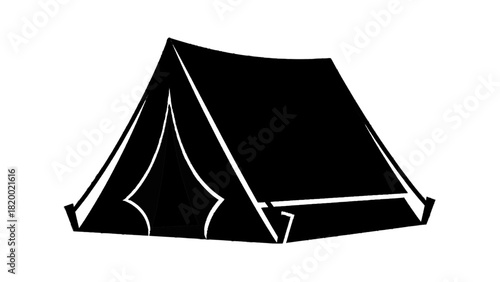Vector illustration of black silhouette icon of a classic camping tent for outdoor adventure and travel isolated on transparent background