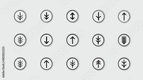 Minimalist vector UI icons set with up and down arrows, double arrows, and stylized plant symbols for sorting and directional concepts.