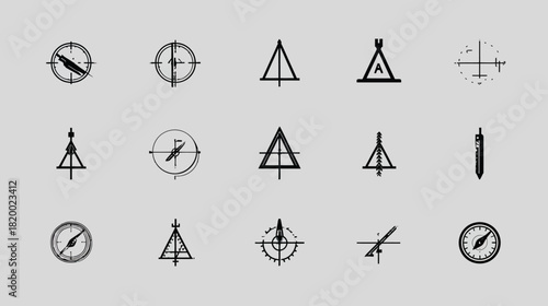 Navigation and Compass Icons Set. Vector Collection of Directional Symbols, Orientation Markers, and Geographic Elements