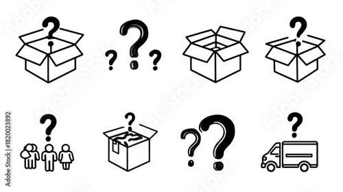 Question Mark Icon Set: Mystery, Uncertainty, Problem Solving, Delivery, and Unknown Concepts Vector Collection