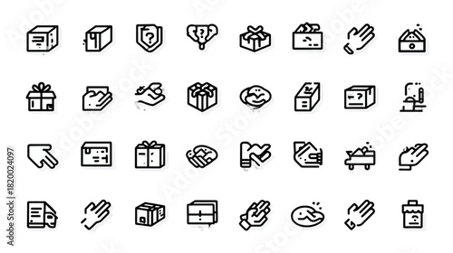 Modern outline vector icons set for e-commerce, online shopping, gifts, delivery, payment, and customer service applications.