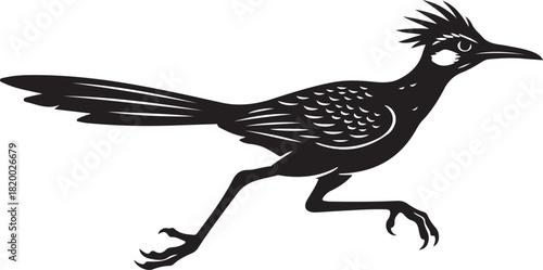 Stylized Roadrunner Bird Silhouette Vector Illustration Fast Running Desert Cuckoo Icon or Symbol