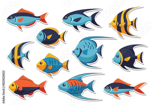 Colorful Collection of Underwater Fish Stickers - Marine Life Set