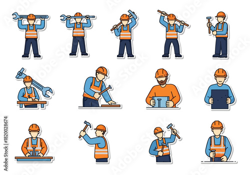 Construction Worker Tooling Icons Flat Design and Professional Vibe