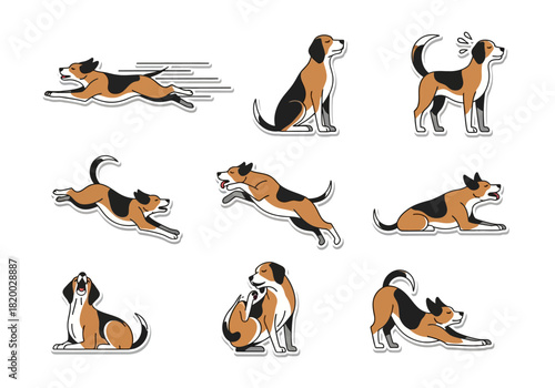 Set of Lively Beagle Illustrations in Dynamic Poses