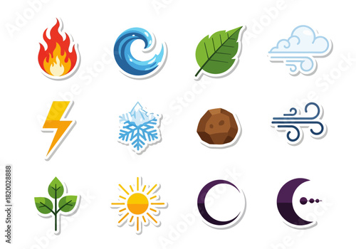 Diverse Icon Set Representing Various Natural Elements and Concepts