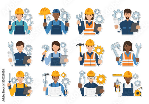 Diverse Skilled Tradespeople Vector Illustration Set