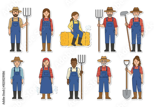 Farmers Vector Diverse Group of Agricultural Workers with Tools for Farming Illustration