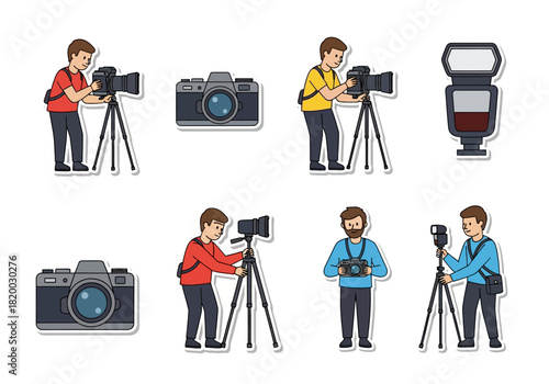 Photographer at Work A Cartoon Sticker Set of Camera Users