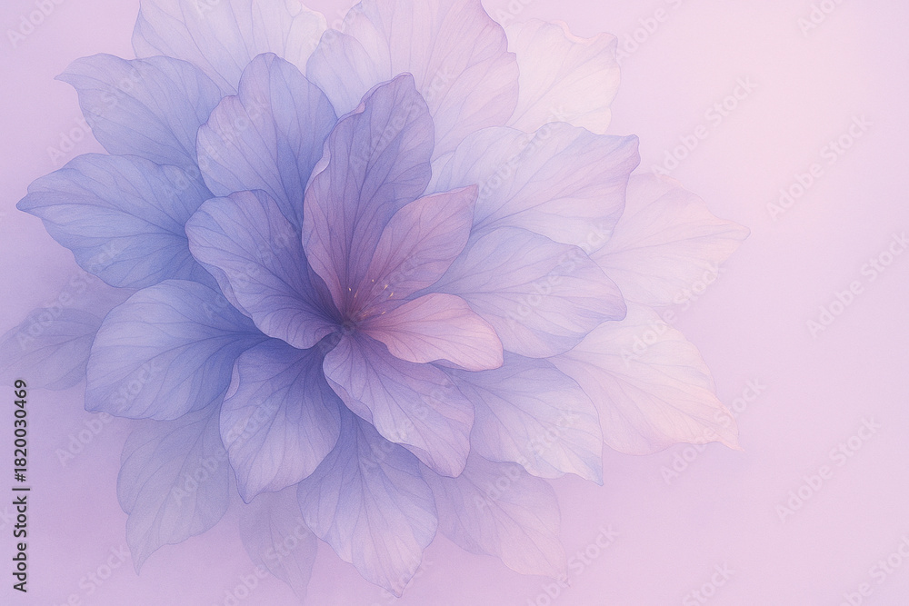 Obraz premium AI generated soft pastel floral art featuring translucent petals in purple blue and pink tones with delicate vein like patterns creating a dreamy relaxing and romantic atmosphere with gentle depth