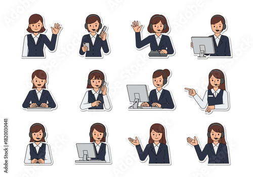 Professional Customer Service Representative Set Diverse Poses