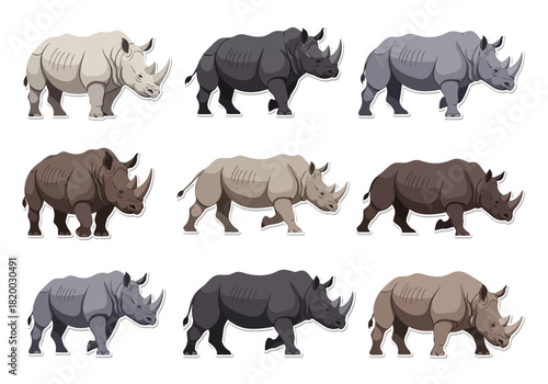 Nine Rhinoceros Variations A Colorful Assemblage of Wildlife Diversity