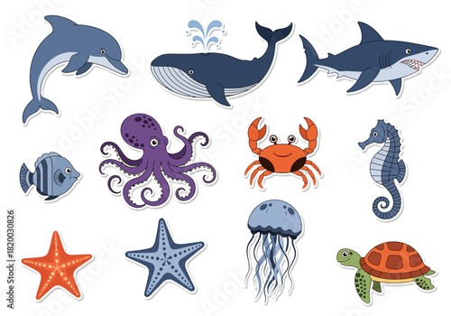 Marine Life Collection A Colorful Vector Set of Aquatic Animals