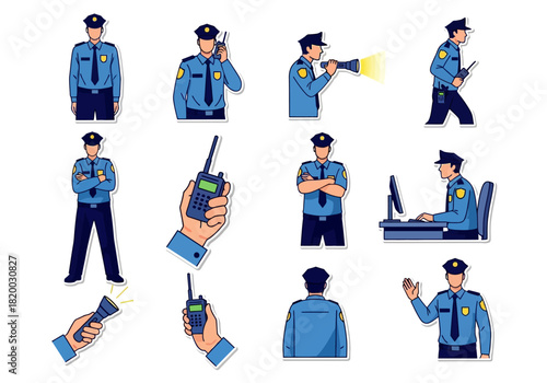 Police Officers in Uniform Icons Protection and Security