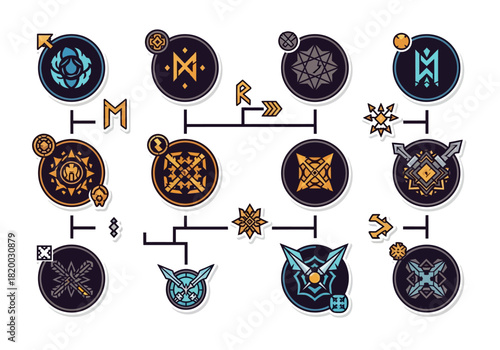 Intricate Norse Rune Set Interconnected Symbols for Design