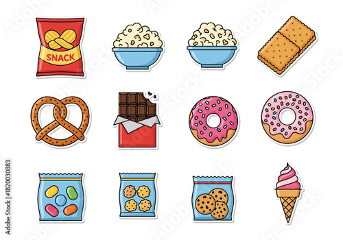 Colorful Sweet and Savory Snack Collection Illustration