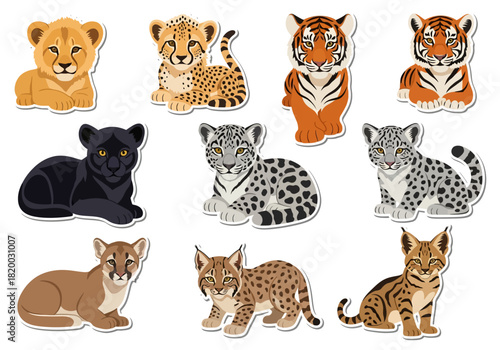 Adorable Collection of Big Cat Cubs Sticker Designs for Kids