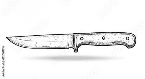 Hand-drawn sketch of a vintage utility knife featuring flat 2D textured lines, creating a classic black and white illustration isolated on a clean white background.