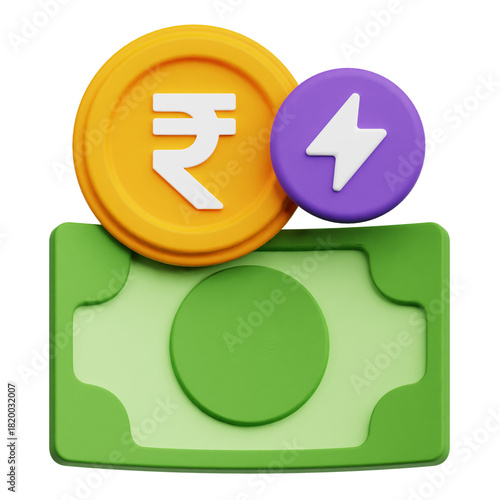Fast Money and Rupee Coin 3D Icon Isolated On The Transparent Background