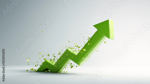 3D render of green rising arrow for financial growth concept