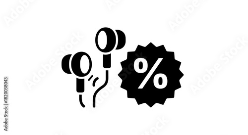 Wireless earbuds icon with percent badge for electronics discount and sale promotion vector