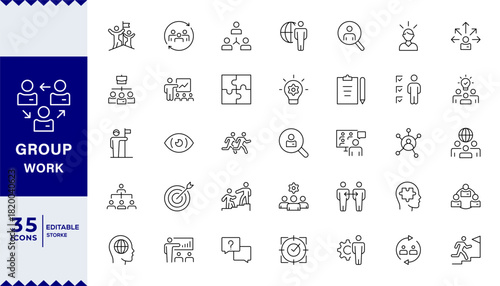 Pixel Perfect,teamwork, team building,  Business teamwork, team building, work group and human resources minimal thin line web icon set. Outline icons collection.
