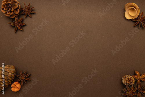 christmas background with pine cones