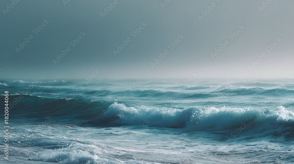 Fototapeta premium Dramatic Ocean Waves Under a Moody Sky.
