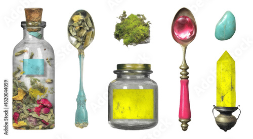 Realistic Tiny Potion Figurines on Transparent Background for Creative Projects