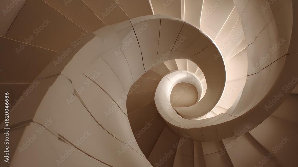 Fototapeta premium Elegant Spiral Staircase Design with Warm Lighting and Geometric Patterns.