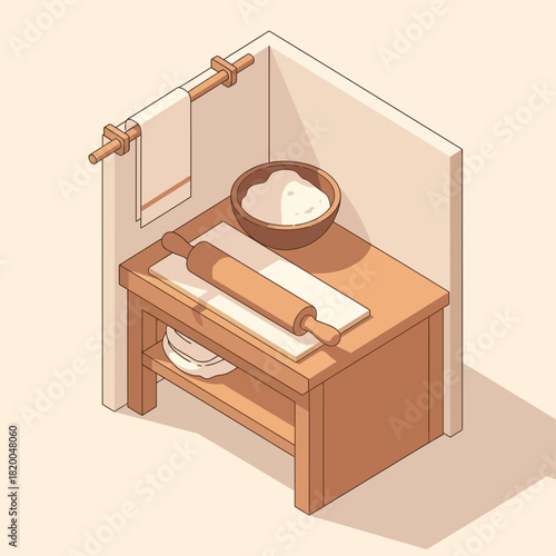 Minimalist Kitchen Scene with Baking Preparation on a Classic Table