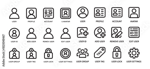 Set of user account outline icons. linear style sign for mobile concept and web design