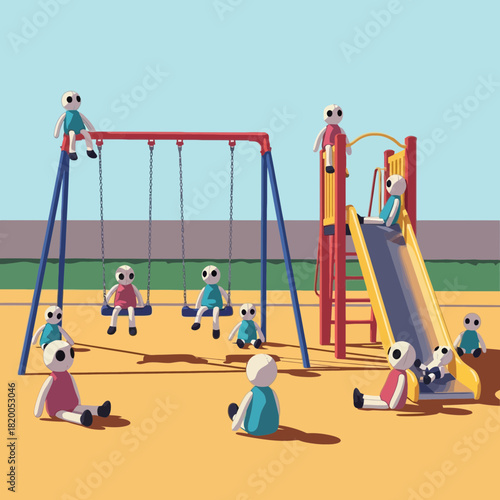 Conceptual Figures Play Together in Surreal Playground