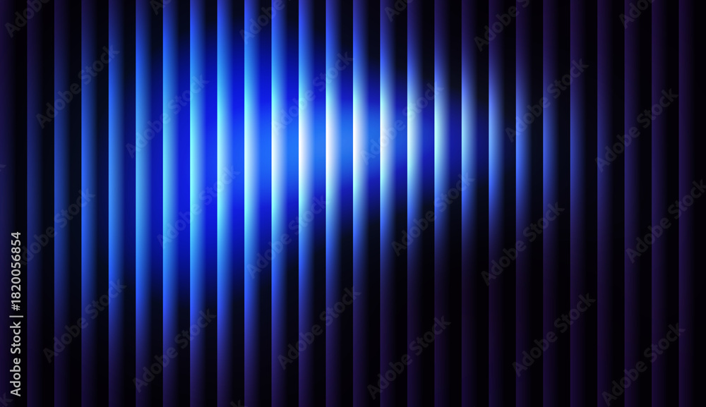 Obraz premium Dark Vertical Stripes with Intense Blue and White Neon Gradient Glow and Glass Effect Background