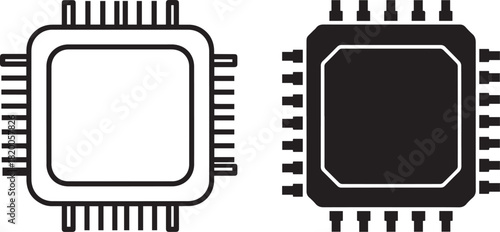 Minimalist Computer Chip Icons Outline and Filled Vector Graphics
