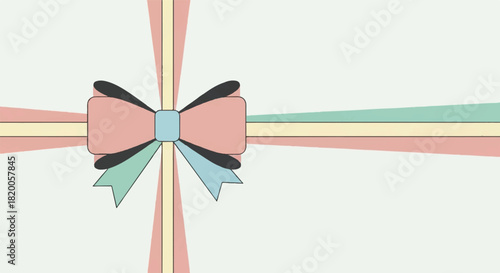 Colorful Ribbon Bow with Striped Background Design Decorative Element for Celebration or Gift