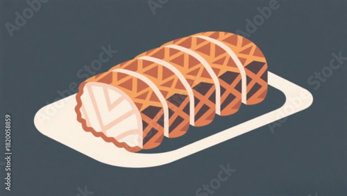 Fresh baked brown bread slice on a white plate isolated for breakfast meal