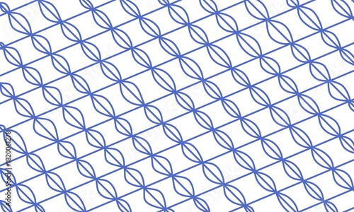 Illustration of a repeating geometric pattern in blue. The repeating oval pattern resembles a batik design.