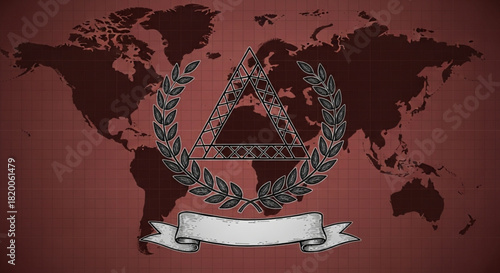 World Civil Defence Day Global symbol of unity and progress featuring a laurel wreath and stylized triangle emblem on a world map backdrop