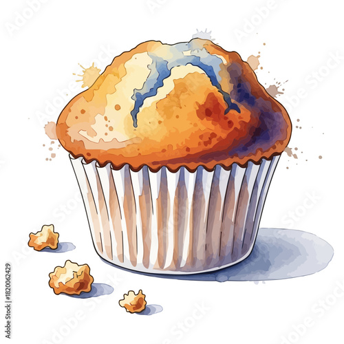 Delicious muffin with a golden brown top and a slightly cracked surface, isolated on